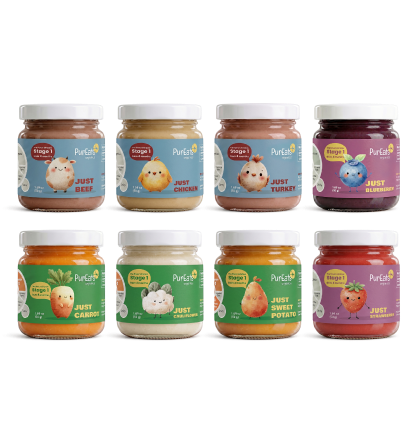First Weaning Pack — eight single-ingredient organic puree jars